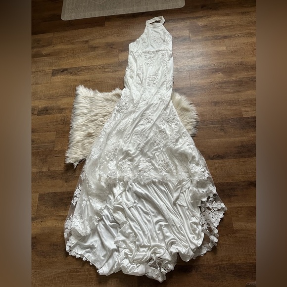 LULU’S Dreamy Glamour White Embroidered Halter Mermaid Maxi Dress - Picture 7 of 11